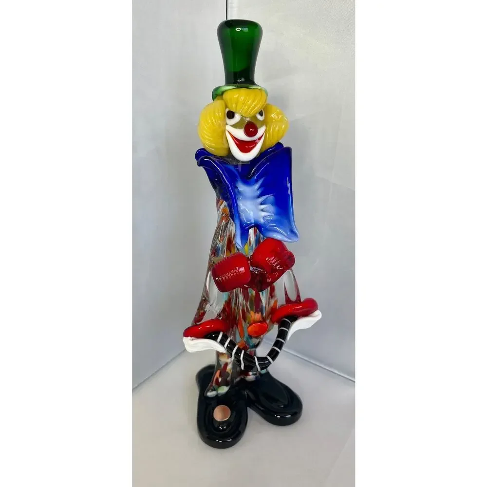 Venetian Murano Hand Blown Art Glass Circus Clown Figurine Sculpture, Italy